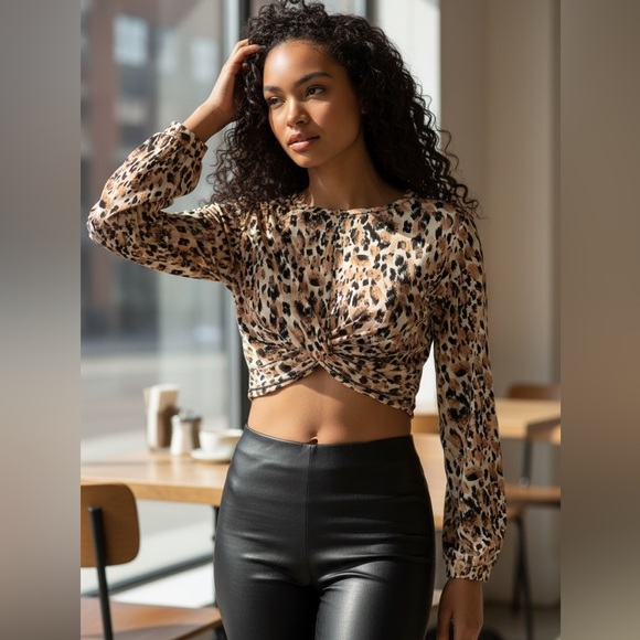 Hidden Tops - Stylish Leopard Print Twist Crop Top